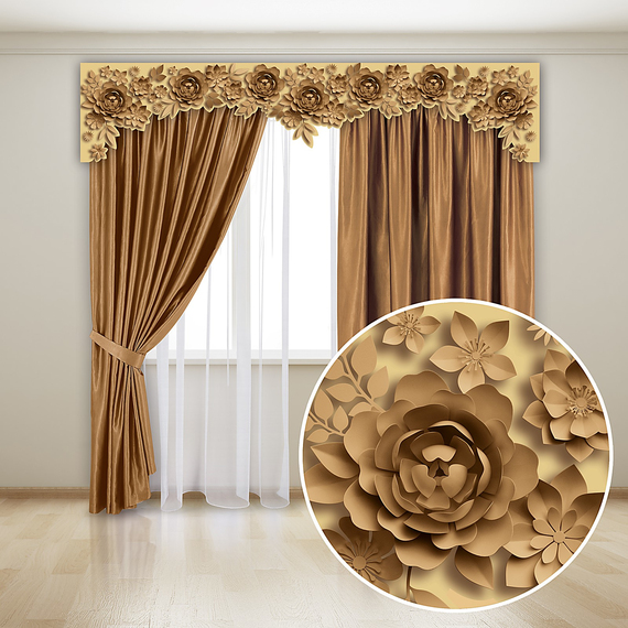 Комплект штор с 3D-ламбрекеном «Бумажные цветы 2»