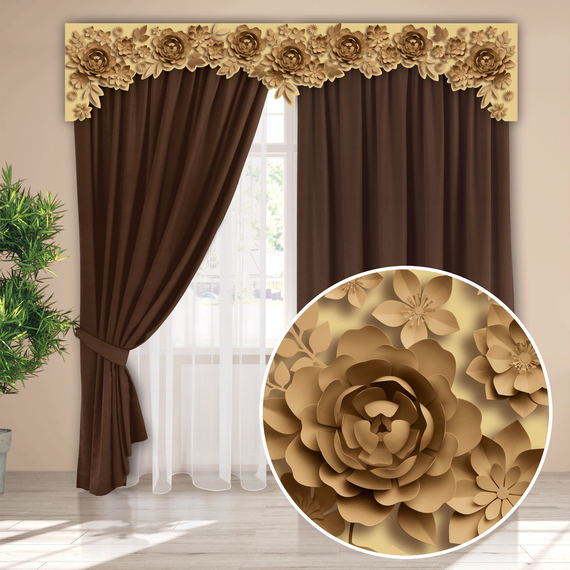 Комплект штор с 3D-ламбрекеном «Бумажные цветы 2»