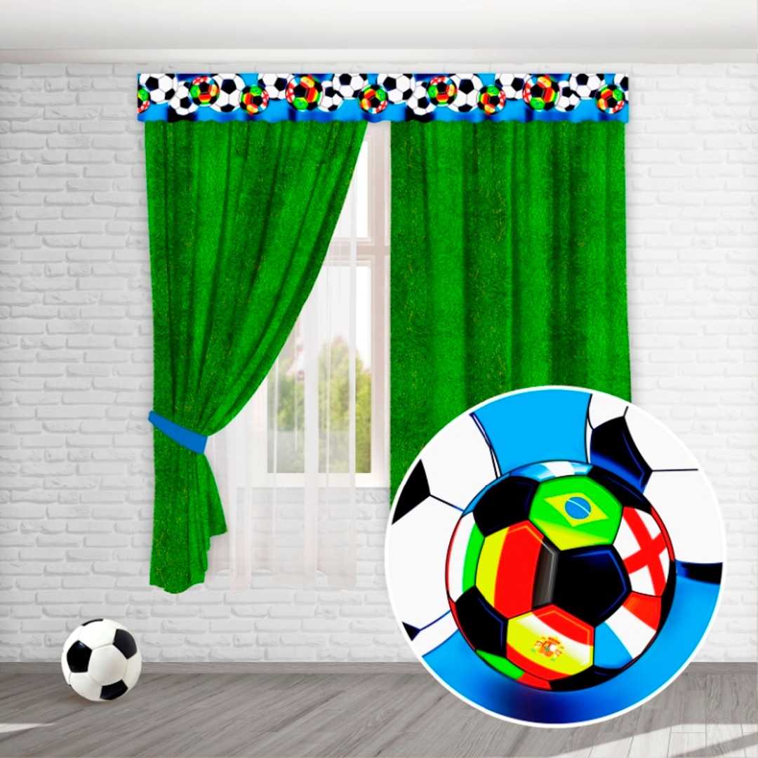 Комплект штор с карнизной 3D-планкой для детской «Футбол»