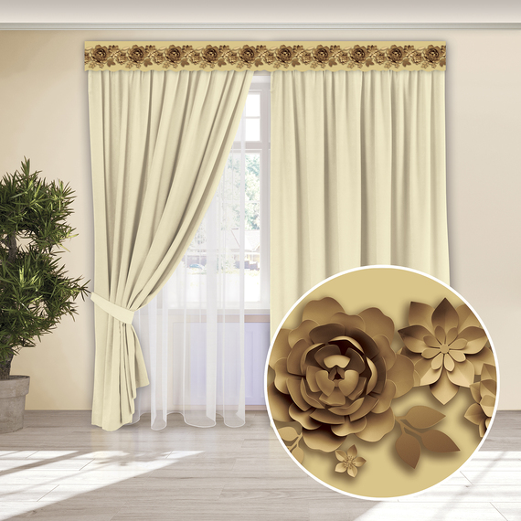 Комплект штор с 3D-ламбрекеном «Бумажные цветы 1»